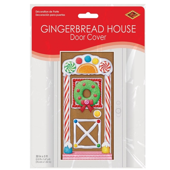 NIP Gingerbread House Christmas Door Cover Backdrop Background Holiday Decor X 2 - Picture 6 of 7